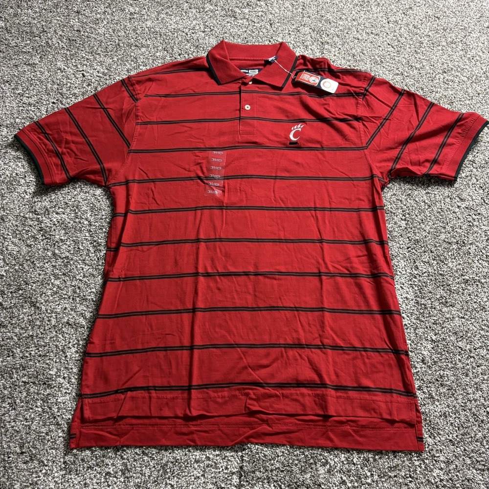 NEW University of Cincinnati Bearcats Golf Polo Shirt Striped Mens XL NWT